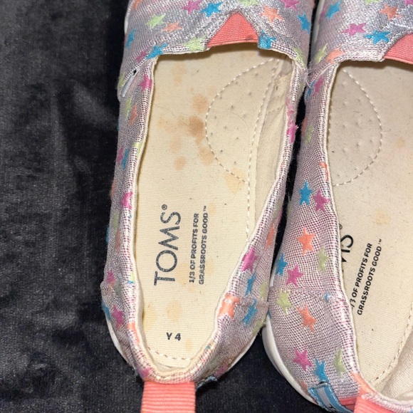 Big Girls TOMS Alpargata shoes Pink Glimmer Stars, size youth 4 - Picture 4 of 9